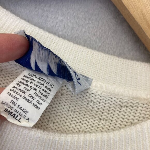 Vintage Bay Point Threads Womens Short Sleeve Sweater Small S White Embroidered - Picture 6 of 12